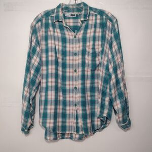 Calamity Jayne Women's Vintage Teal and White Plaid Top Size ( L)